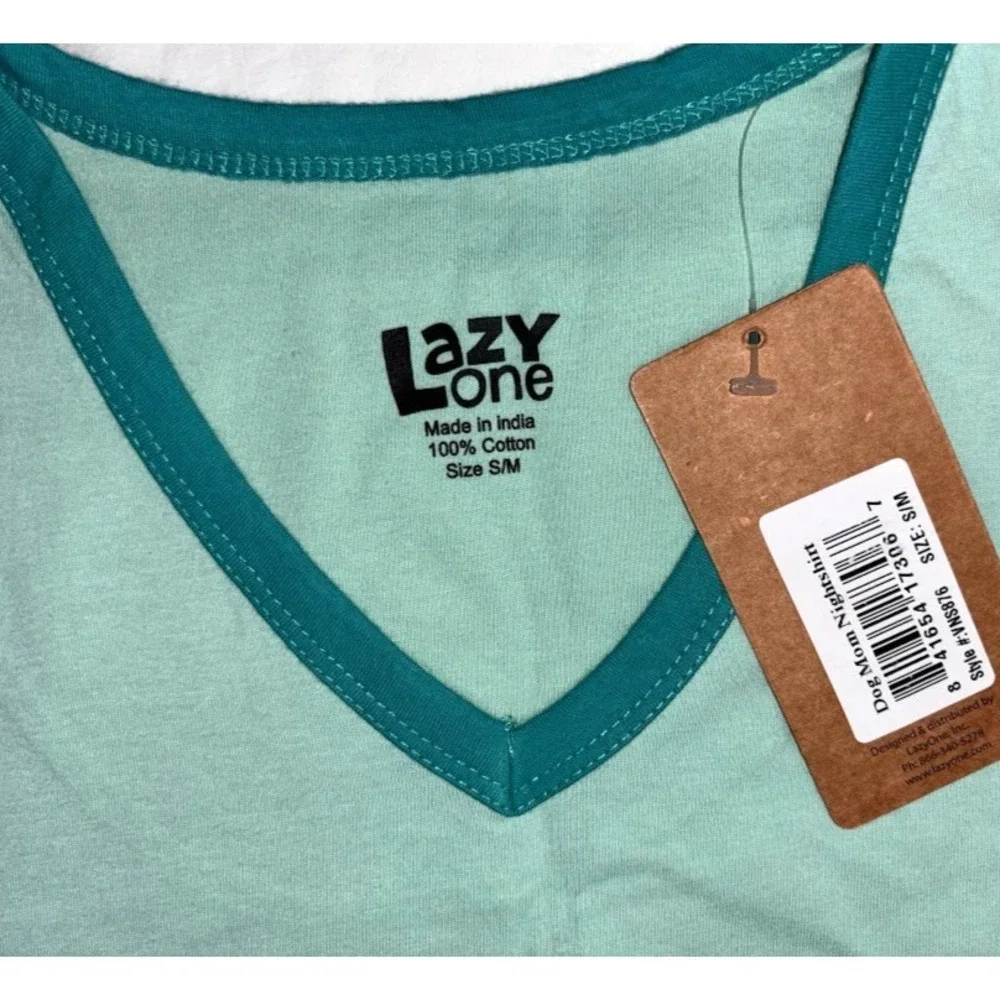 Lazy One S/M Night Shirt Nightgown Dog Mom Pajamas 1pc Teal Cotton Aqua NWT - Picture 3 of 3
